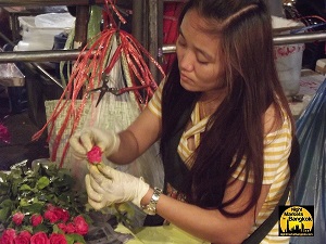 Rose Worker at the Flower Market Bangkok